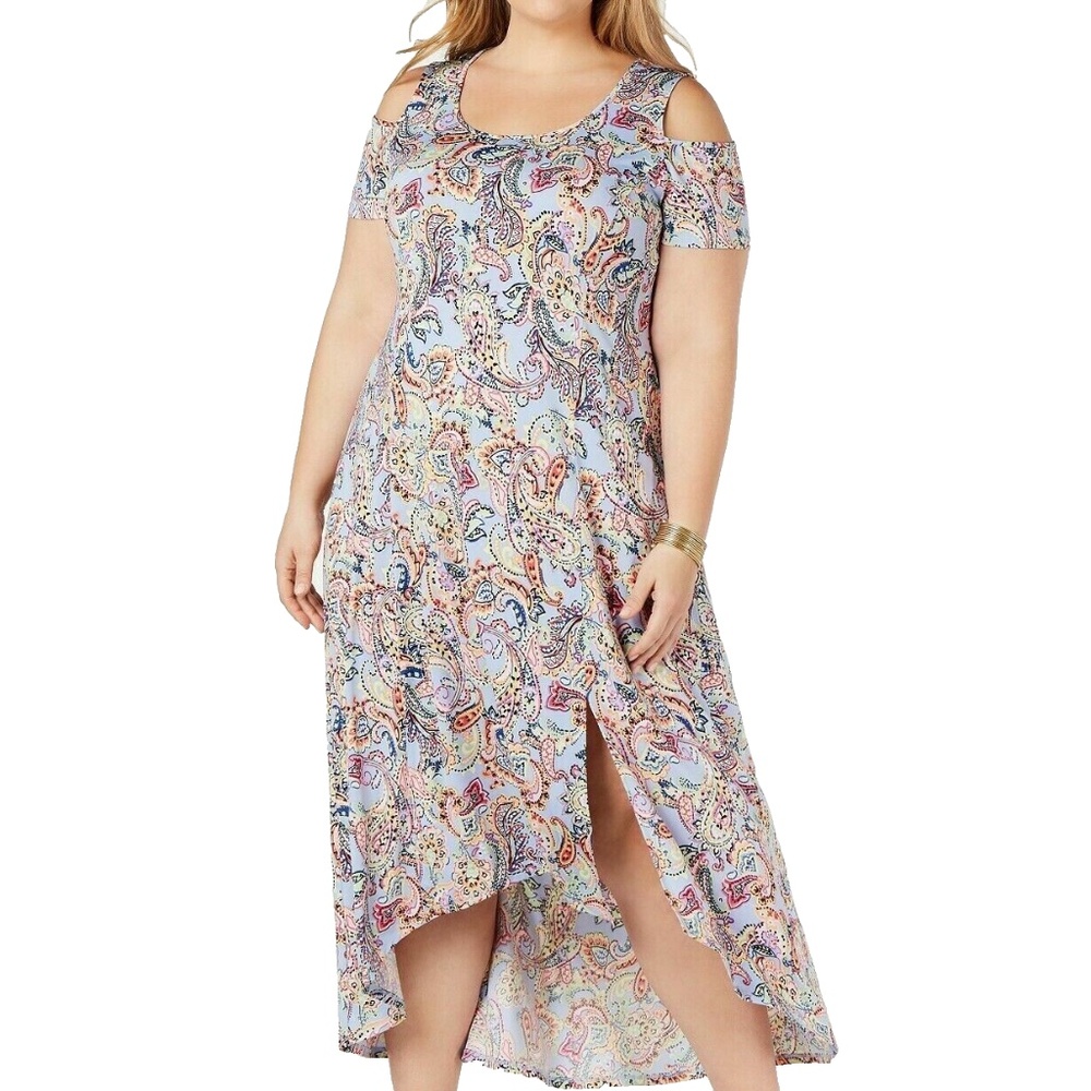 NY Collection Women's Multi-Color Paisley Cold Shoulder Midi Dress Plus Sz 2XWP
